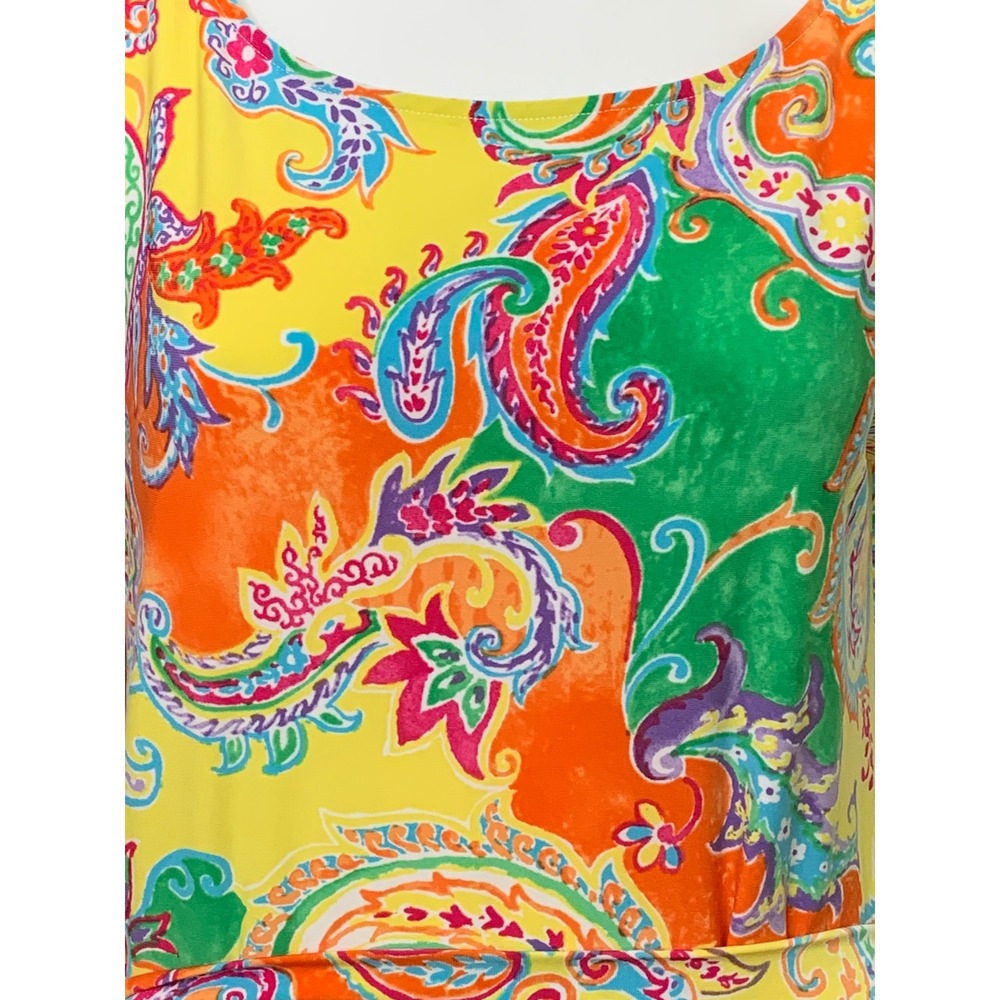 Lauren Ralph Lauren Women's Yellow Orange Paisley Print Belted Sheath Dress L - Picture 2 of 9